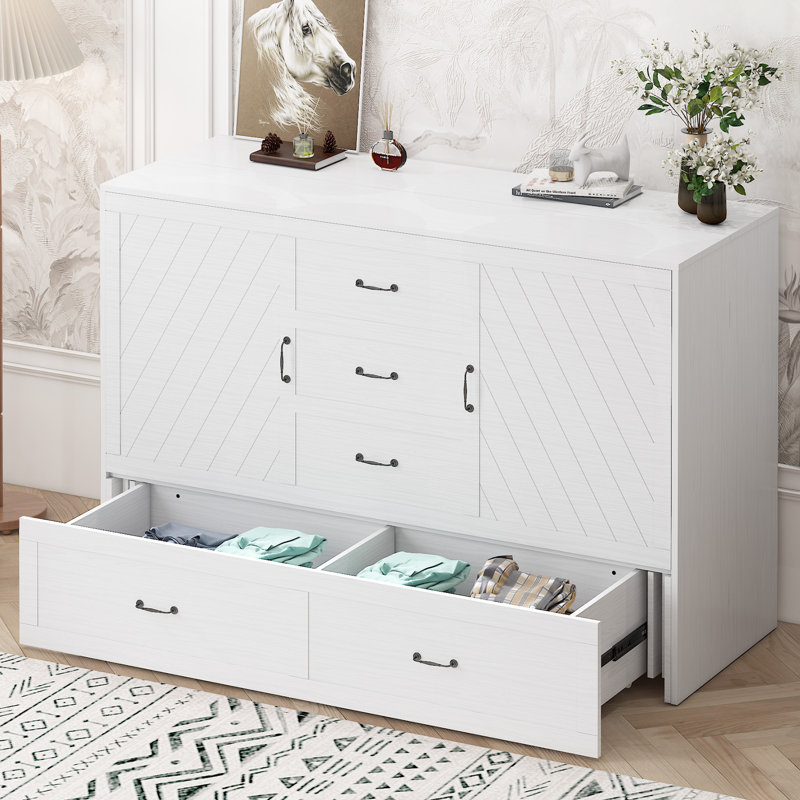 Latitude Run Murphy Bed Cabinet Murphy Bed With Large Storage Drawers murphy Bed Queen With Built in Charging Station Chest Bed With Mattress For Guest Room Bedroom Office Wayfair